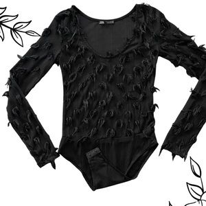 Zara | Black bodysuit with frills size small. Worn once in excellent condition